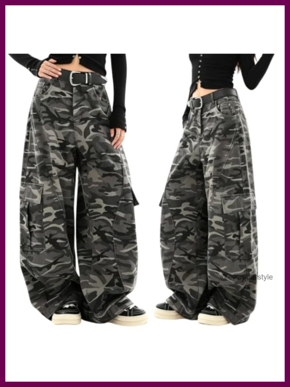 Baggy Camo Cargo Jeans Barrel Wide Leg High Rise Women